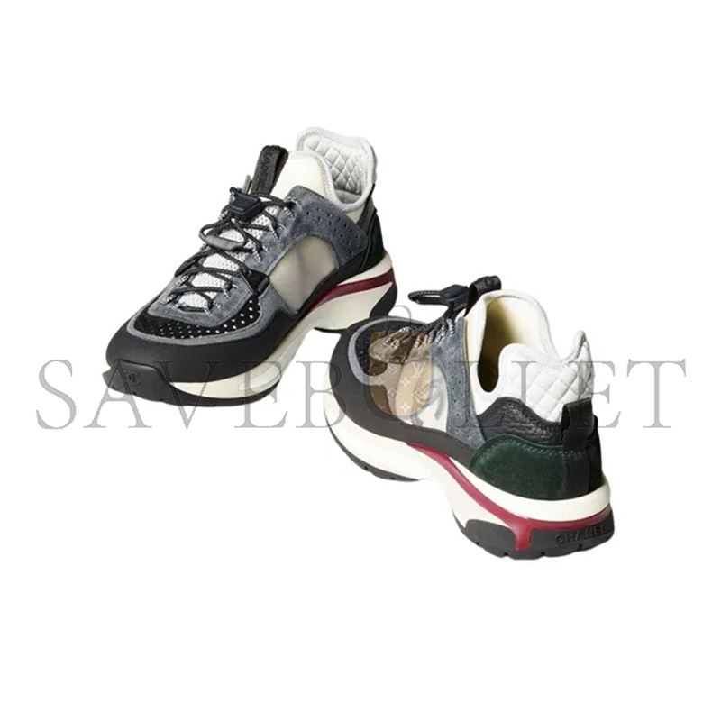 CHANEL SNEAKERS FABRIC, SUEDE CALFSKIN, MESH & FABRIC BLACK, DARK GRAY, WHITE & LIGHT GRAY G39488 Y56142 K4948 CHANEL SNEAKERS FABRIC, SUEDE CALFSKIN, MESH & FABRIC BLACK, DARK GRAY, WHITE & LIGHT GRAY G39488 Y56142 K4948